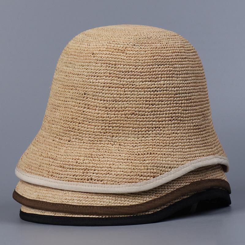 Small Brim Irregular Raffia Bucket Hat Women's Summer Simple Casual Straw Hat Fashion Trend Basin Hat