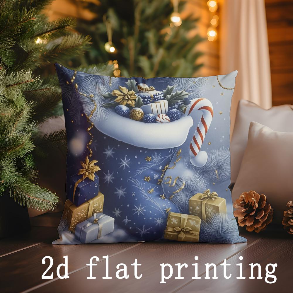 Home Decor Christmas-Themed Blue Floral Pillows Suitable For Sofa Bedroom Car Pillow Cover Cushion Rectangular Back Cushion