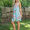 Sexy Summer Dress Loose Womans Fashion Casual Floral Print Sleeveless Dress In Bright Blue