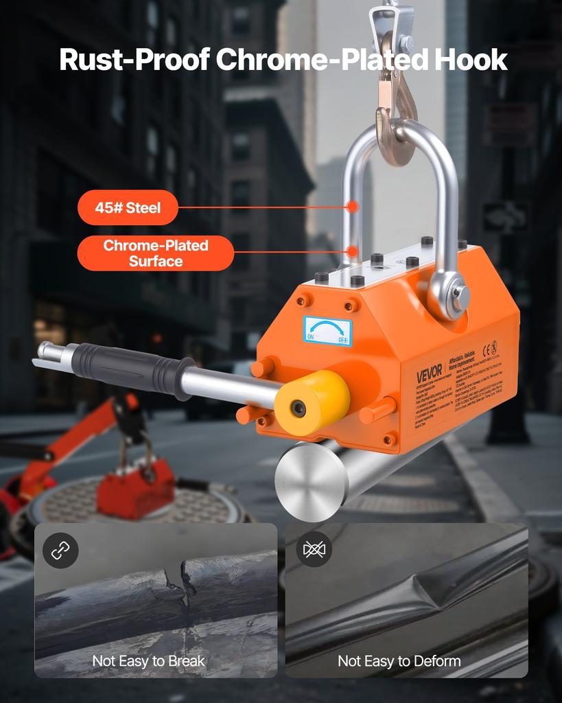 VEVOR Magnetic Lid Lifter Dolly, 600 Kg Pulling Capacity, Steel Dolly with Heavy Duty Magnet Lift and 2 Wheels, Adjustable Handle, N42 Neodymium