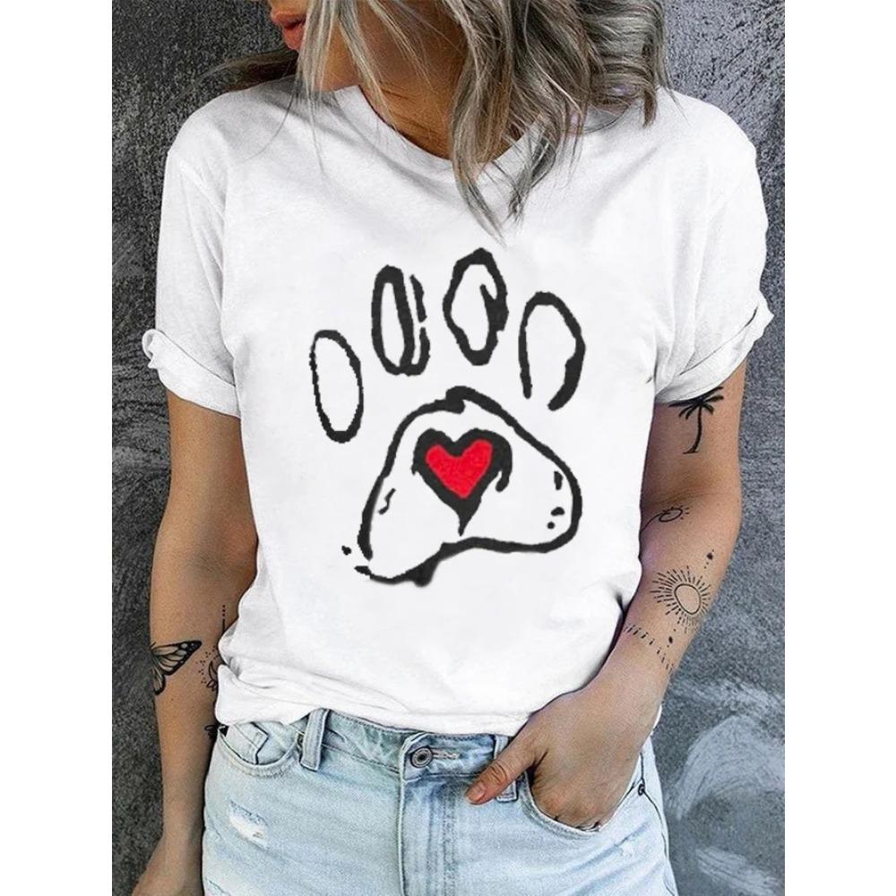 Heart-shaped 3D Printed Women's Round Neck Casual Comfortable Soft Large Loose Breathable T-shirt Fashion Summer Versatile T-shirt