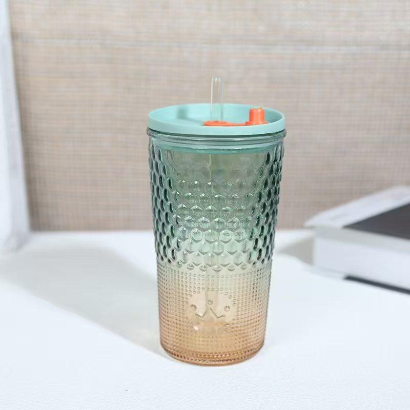 

Gradient Glass Straw Cup, Large Capacity Water Cup with Lid, High Aesthetic Fruit Tea Beverage Cup, Opening Celebration Event Gift -