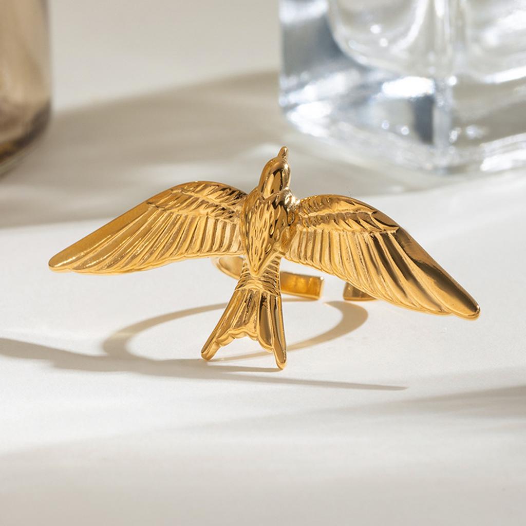 Eleganter Vogel-Flügel Offener Ring Handwerk aus Edelstahl Materialien Dekoration für Stilvolle Frauen Freizeitkleidung Outfits