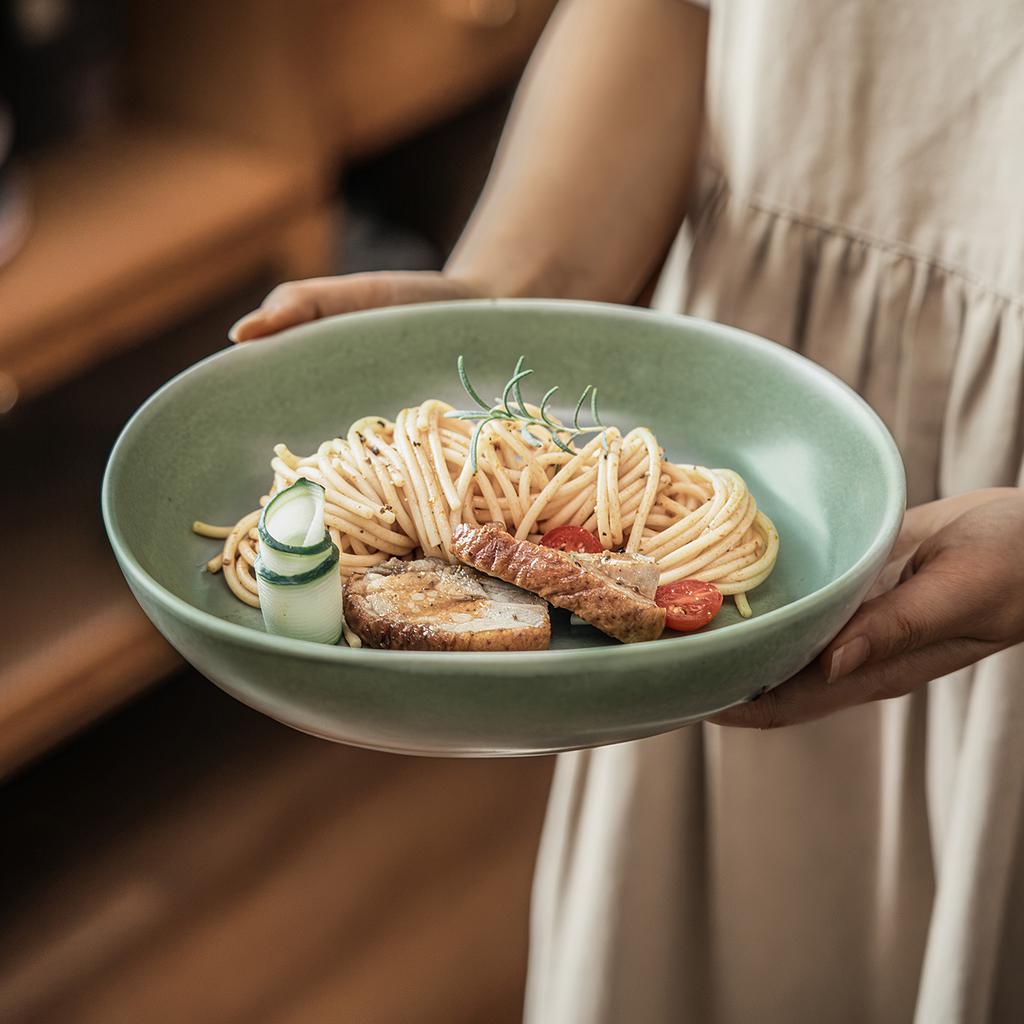 Retro Style Special-Shaped Ceramic Plate Deep Plate Household High-Value Tableware Plate Vegetable Plate Restaurant Salad Plate