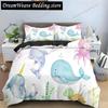 Bule Dolphin Whale King Queen Duvet Cover Underwater World Bedding Set Cartoon Sea Animal Comforter Cover Polyester Quilt Cover