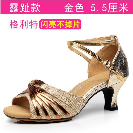 Latin Dance Shoes Female Adult Medium High Heel Dance Shoes Social Square Soft Soled Summer Sandals Women P405