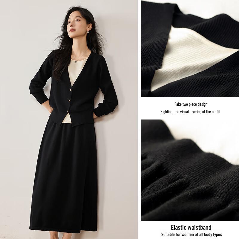 VICTORIA&VERA Women's Faux Two-Piece Cardigan & Skirt Set