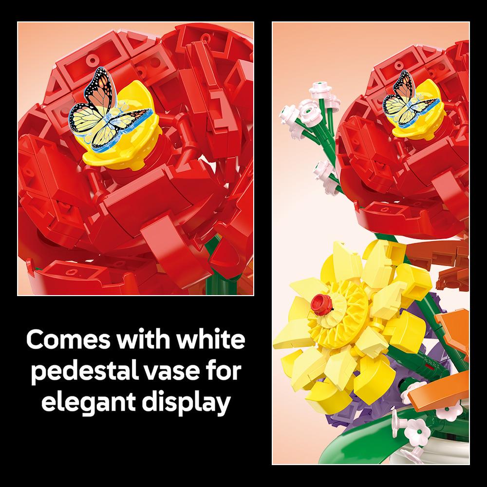 Non-Toxic Idea Botanicals Flower Arrangement Diy Building Block Set - Faux Bouquet Set For Adults Decorations For Office Or Cubicle