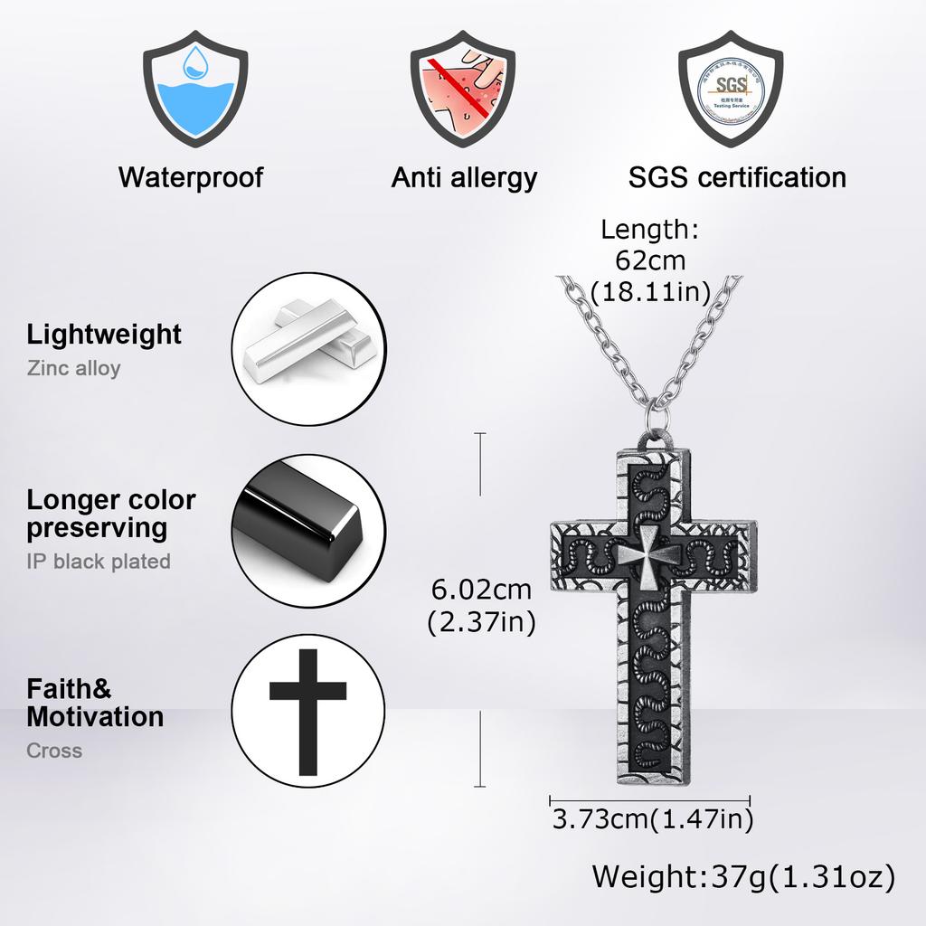 Vintage Secret Compartment Openable Cross Pendant Necklace, Gothic Punk Hip Hop Fashion Pendant Necklace for Men Metal Jewelry