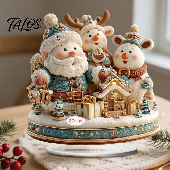 New Year Party Supplies Christmas Candle Ornament, 2D Flat Acrylic Ornament with Base, Tabletop Ornaments Snowman Reindeer Festive Table Centerpiece