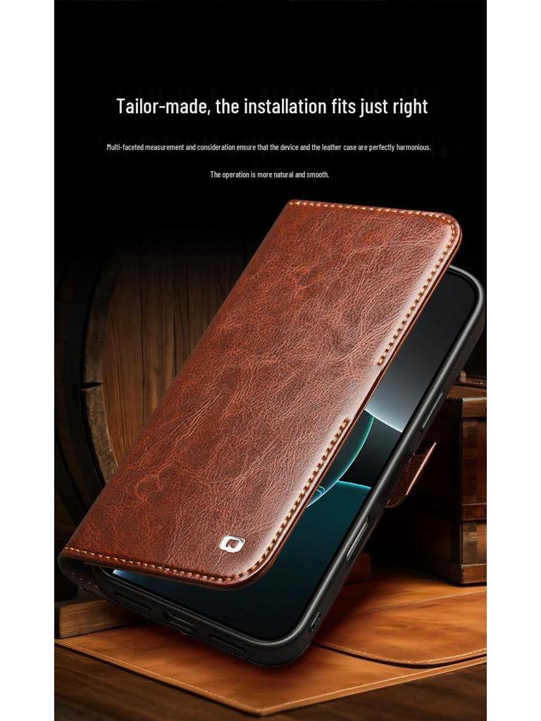 Chali Shi Genuine Leather iPhone 17 Pro Max Flip Case with Magnetic Buckle, Air Stand, and Card Slot