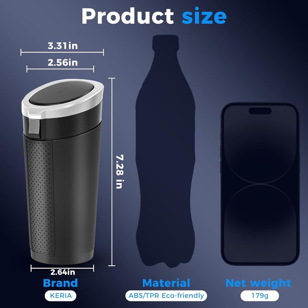 Keria Car Trash Can Bin With Lid - Mini Car Garbage Can Cup Holder-Small Leakproof Vehicle Trash Garbage Can Bin-Automotive Car Organizers And