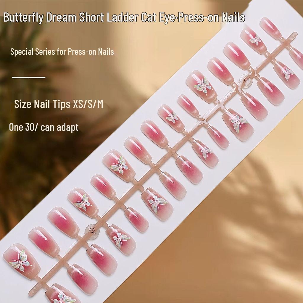 

Butterfly Dream Cat Eye Nails - Blush French Crescent