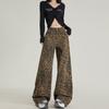 Amerikanischer Trend Leopardenmuster lässige Weitbeinjeans Damen Frühling und Herbst Modedesign lockere Mopping-Jeans