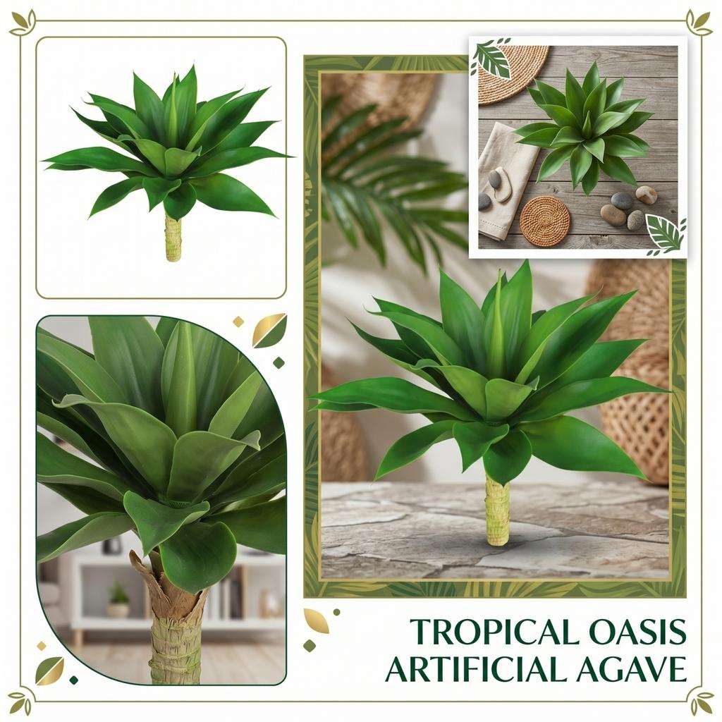 Artificial Agave Plant with Realistic Leaves and Textured Stem Indoor Outdoor Decorative Faux Tropical Greenery for Home Office Garden Display