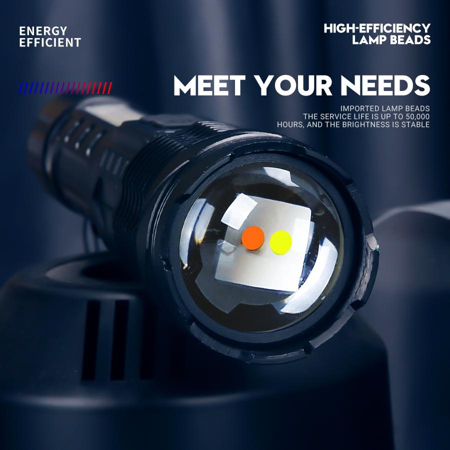 New Upgrade Rechargeable Strong Light Zoom LED Flashlights Warm and White Lamp Beads Built-in Battery Camping Emergency Lantern