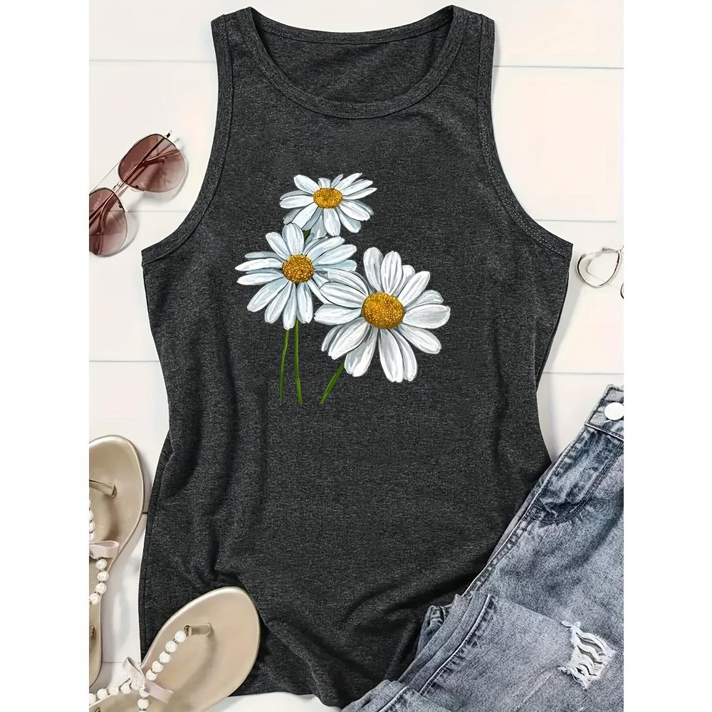 Women's summer printed round neck breathable loose oversized breathable comfortable sleeveless vest T-shirt