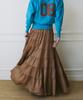 Green Butter Cancan Ruffle Long Skirt (Brown)
