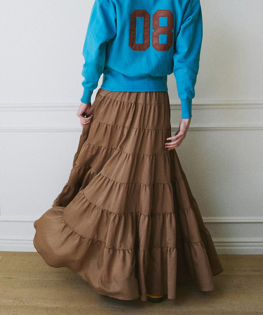 Green Butter Cancan Ruffle Long Skirt (Brown)