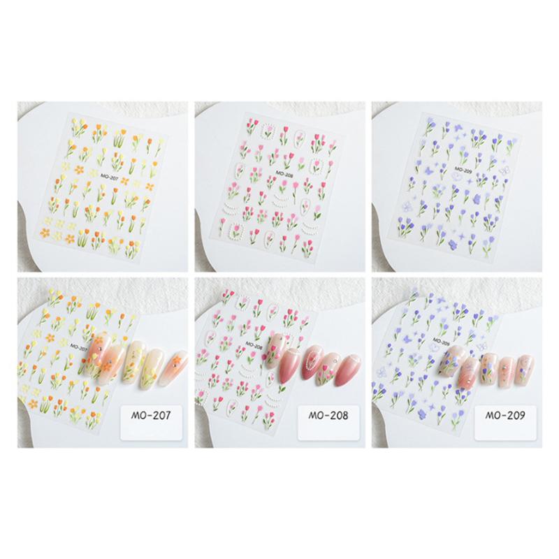 5D Blumen Nageltattoos Tulpen Design Frühling Blumige Blätter Selbstklebende Nagelaufkleber Kleine Frische Blumen Slider Maniküre Dekor