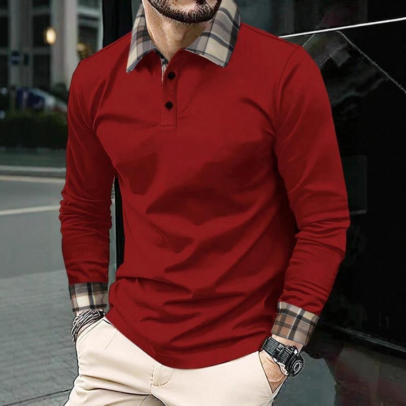 Men S Autumn Outdoor Breathable Long Sleeve Plaid Polo Shirt