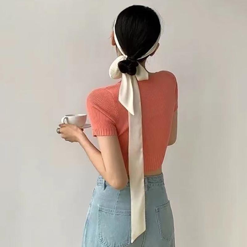 5X200Cm Satin Silk Narrow Scarf Neckerchief Solid Neck Scarves Long Silk Thin Scarf Head Neck Hair Band Bag Ribbon Headbands Diy