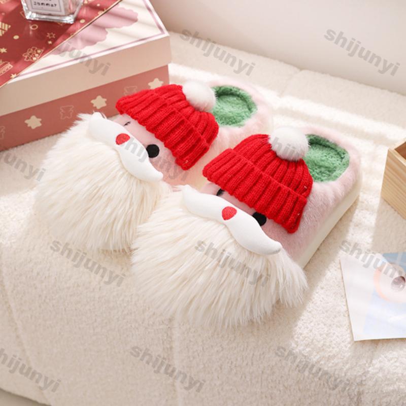 Modne Damskie Świąteczne Bawełniane Kapcie Zimowe Urocze Kreskówkowe Gruba Podeszwa Antypoślizgowe Ciepłe Pluszowe Buty Panie Domowe Do Wewnątrz Puszyste Klapki