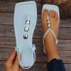 Fashion Casual Flat Sandals for Women Summer New Flat Shoes New Style Beaded Foot Elastic Band Roman Beach Shoes Plus-size 43