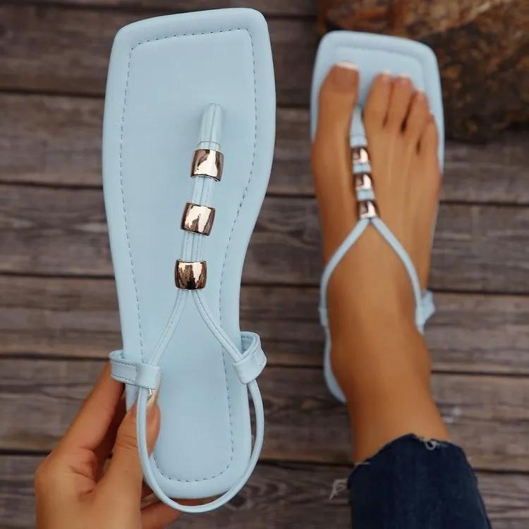 Fashion Casual Flat Sandals for Women Summer New Flat Shoes New Style Beaded Foot Elastic Band Roman Beach Shoes Plus-size 43