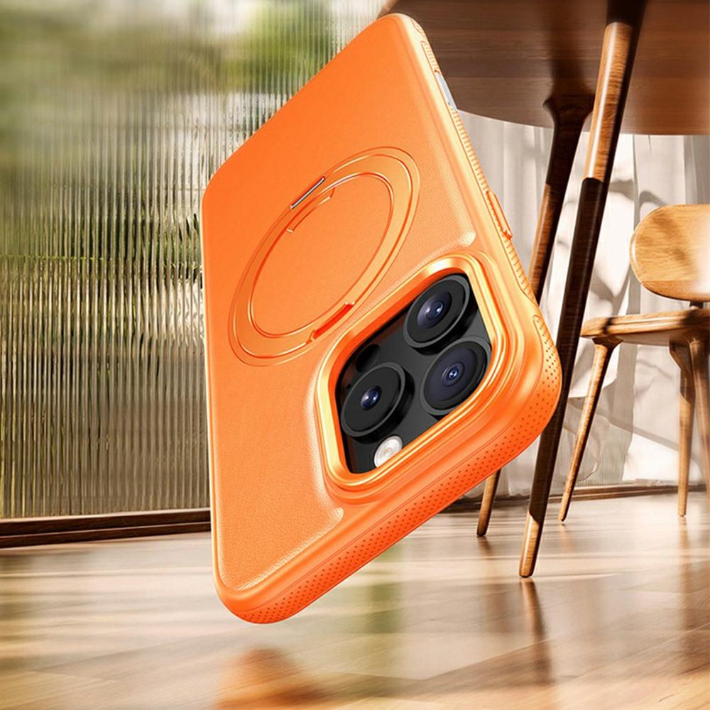 For iPhone 16 Pro Max Case Compatible with MagSafe Rotating Kickstand Litchi Texture PC TPU Phone Cover