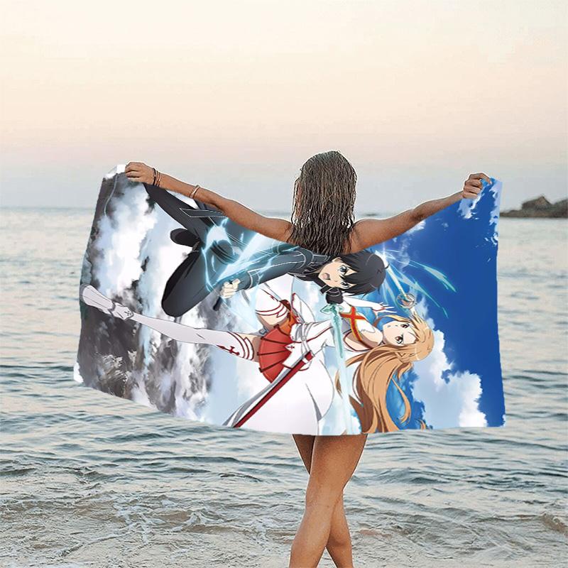 1pc Sword Art Online2 Beach Towel, Beach and Seaside Swimming Pool Equipment, Fashion Pattern, Rectangular, Travel Essentials