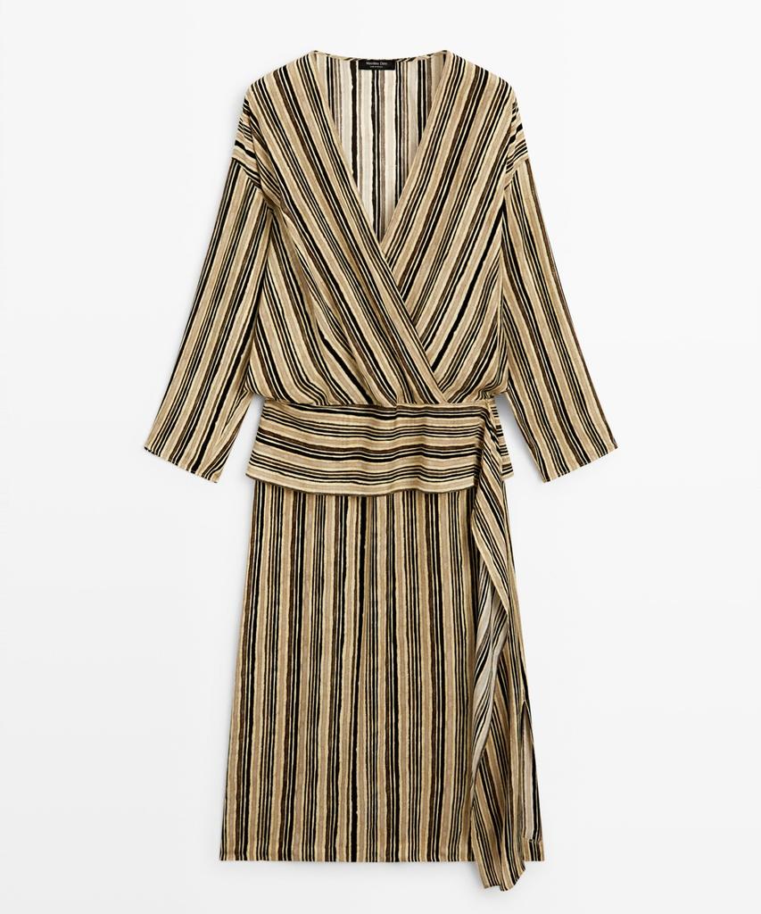 Masimodutti Striped Belt Detail Midi Dress