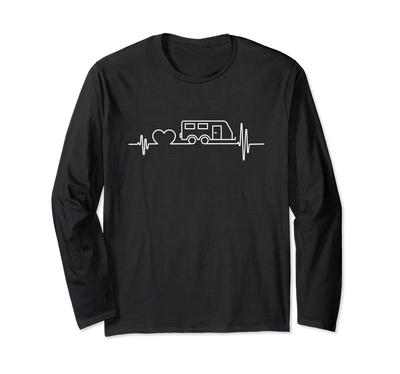 Caravan Camper Heartbeat EKG Long Sleeve Camping-RV T-Shirt