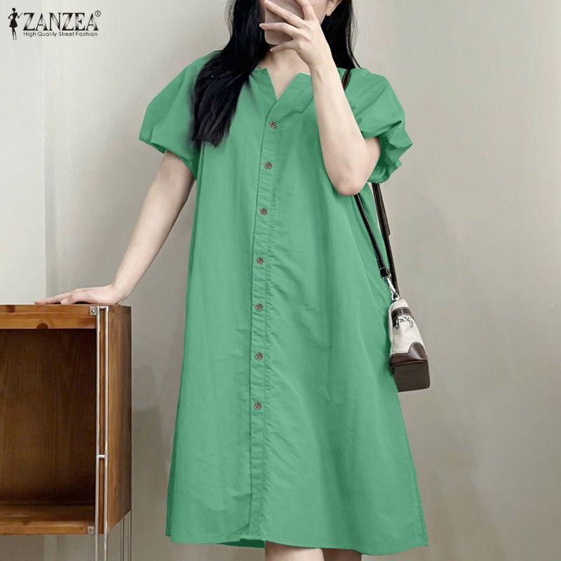 ZANZEA Lässiges Sommerkleid mit Rundhalsausschnitt und kurzen Ärmeln für Damen