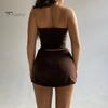 Women's Two Piece Skirt Set Strapless Bandeau Tube Crop Top And Bodycon Mini Skirt Set Summer Sexy Club Outfit