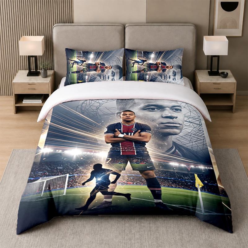 Set de așternuturi 3 bucățiKylian Mbappe Cearșaf moale și două fețe de pernă Decor pentru dormitorul de acasă