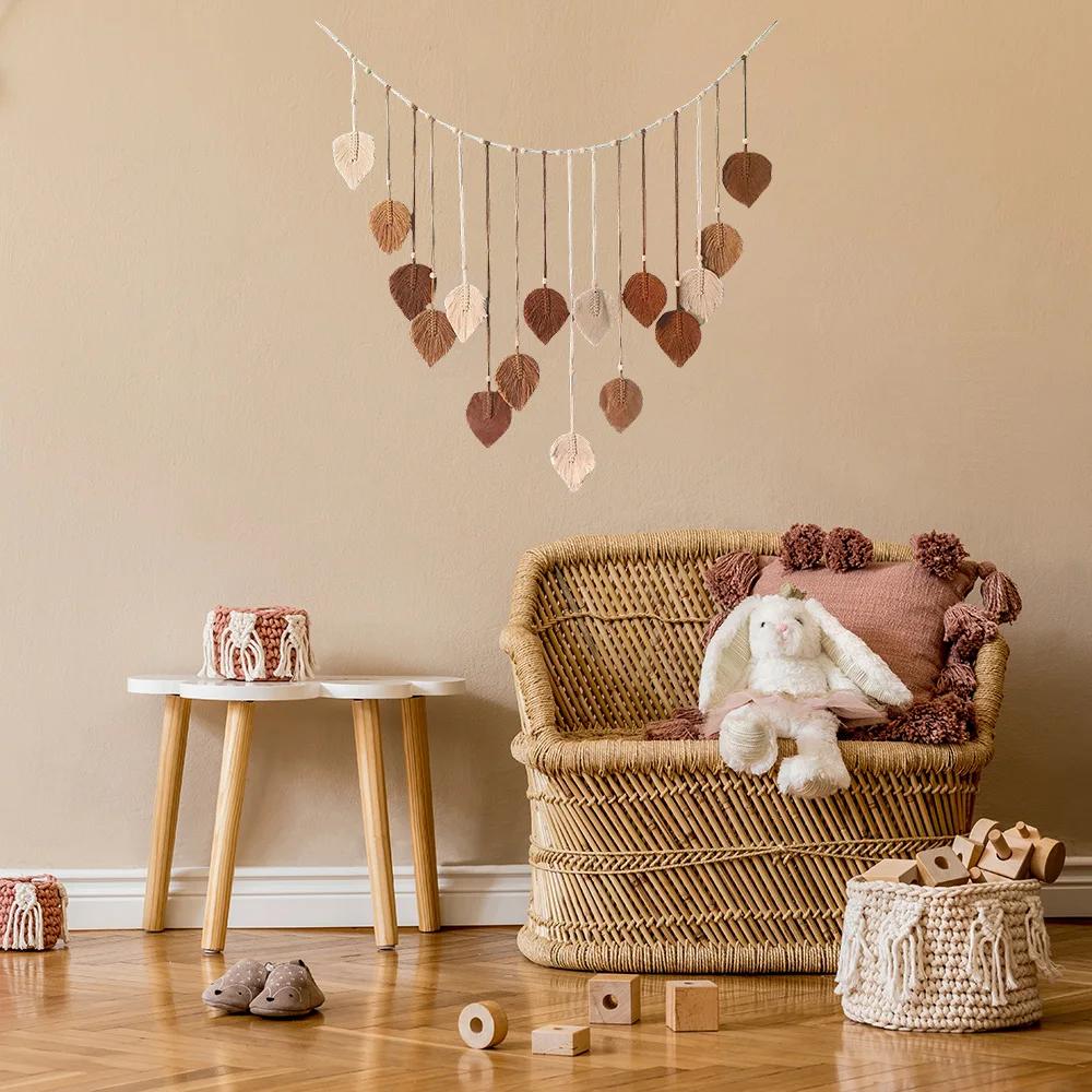 Boho bytové dekorace, makramé tapiserie makramé list peří nástěnná dekorace do obývacího pokoje ložnice, boho nástěnné umění bytové dekorace