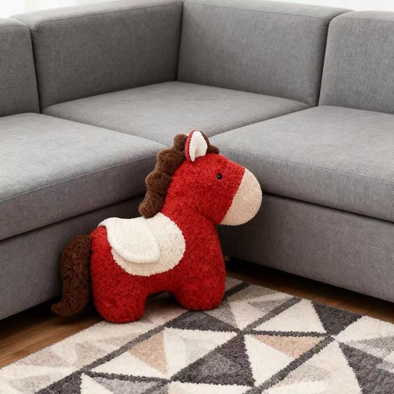 Horse Year Mascot Plush Cushion Uniquely Shaped Plush Toy Sofa Living Room Decoration Throw Pillow Gift