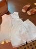 Girls' 2026 Trendy Korean-Style Chic White Cotton Hollow-Out Shorts Set