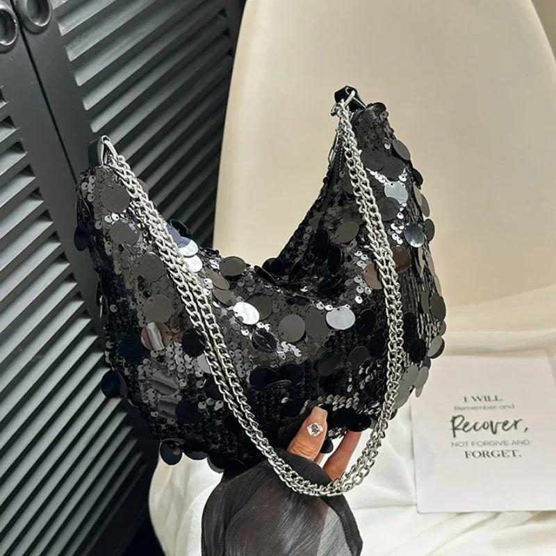 

Korean Chain Sequins Crossbody Bag Evening Clutch Bag Dinner Party Wedding Purses Handbag Female Underarm Shoulder Crossbody Bag