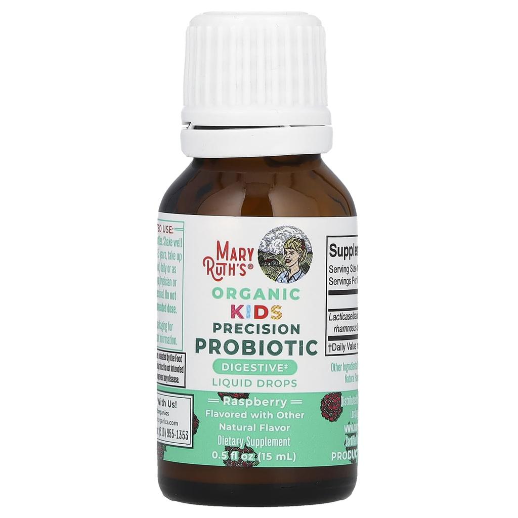 MaryRuth's, Organic Children's Precision Probiotic, Liquid Drops, Ages 4-13, Raspberry Flavor, 2 Billion CFU, 0.5 fl oz (15 ml)