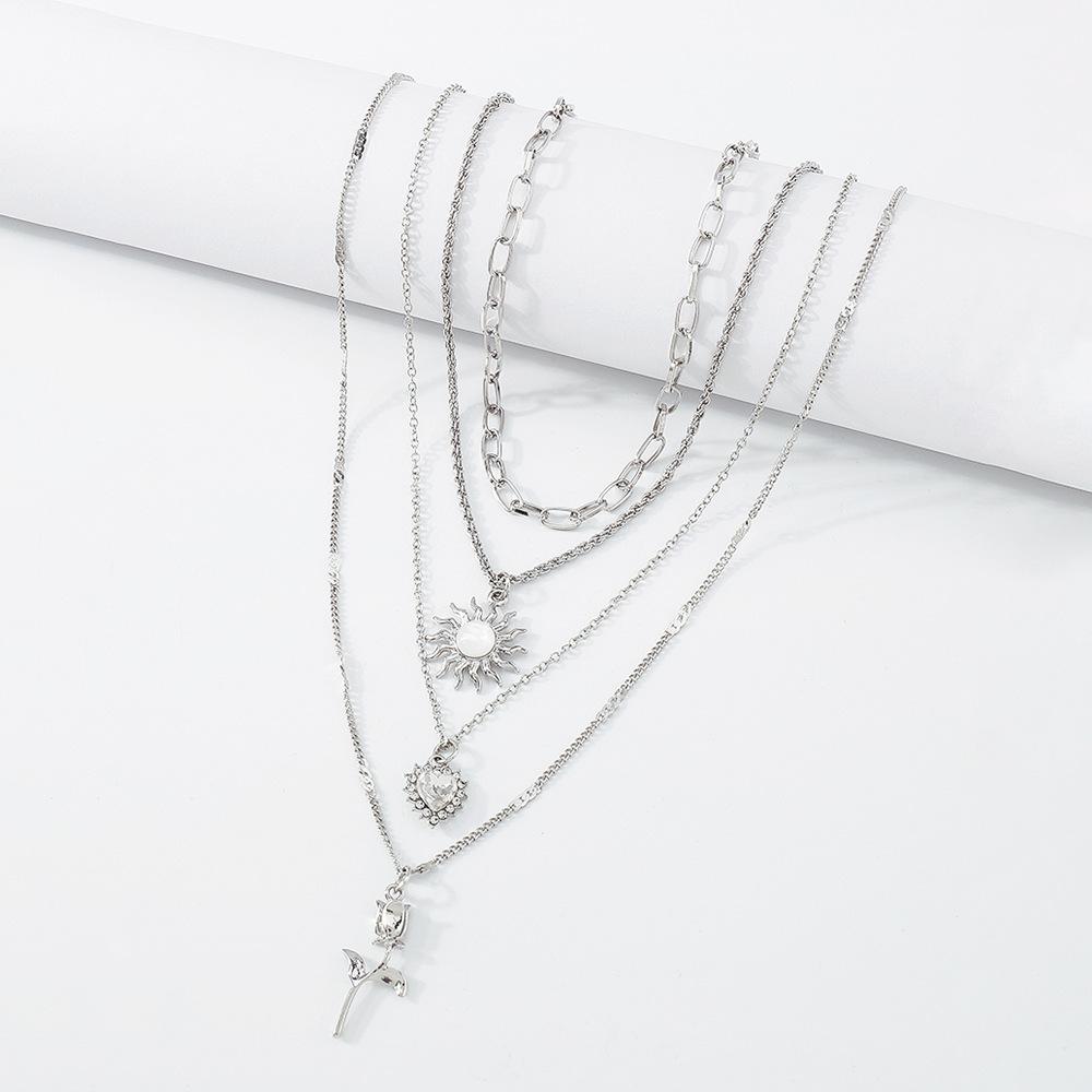 Tooxika Vintage Sun Love Heart Flower Necklace Diamonds Niche Street Fashion Necklace Women