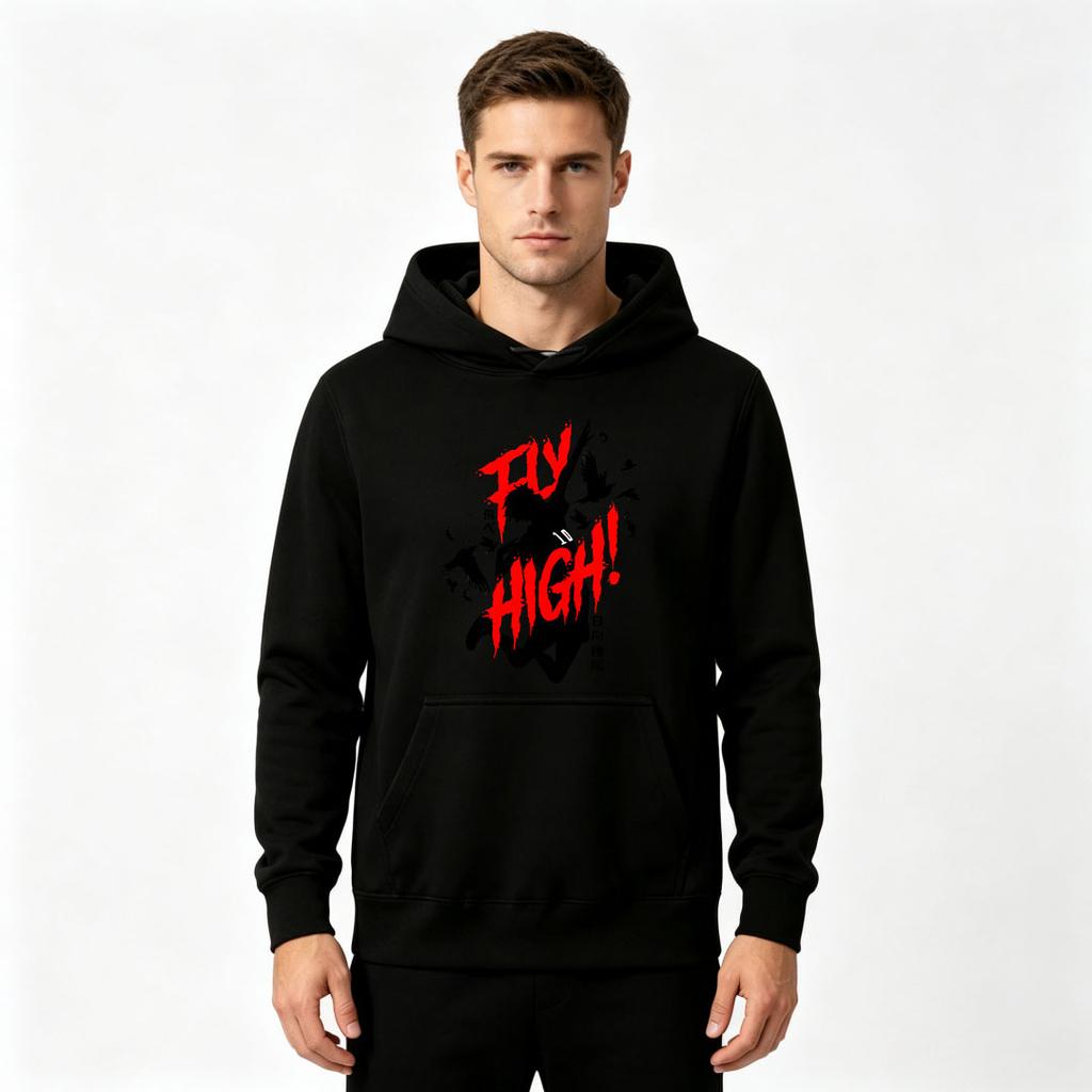 Men's Crewneck Hoodie Anime Fly High Graphic Print Casual Long Sleeve Pullover Sweatshirt