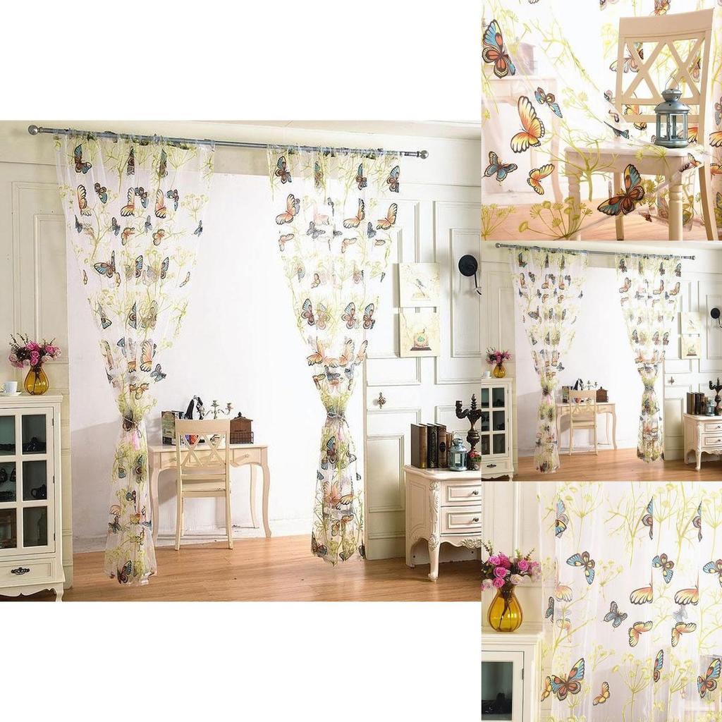 Elegant 100x200cm Butterfly Print Voile Curtain For Stylish Window Treatments