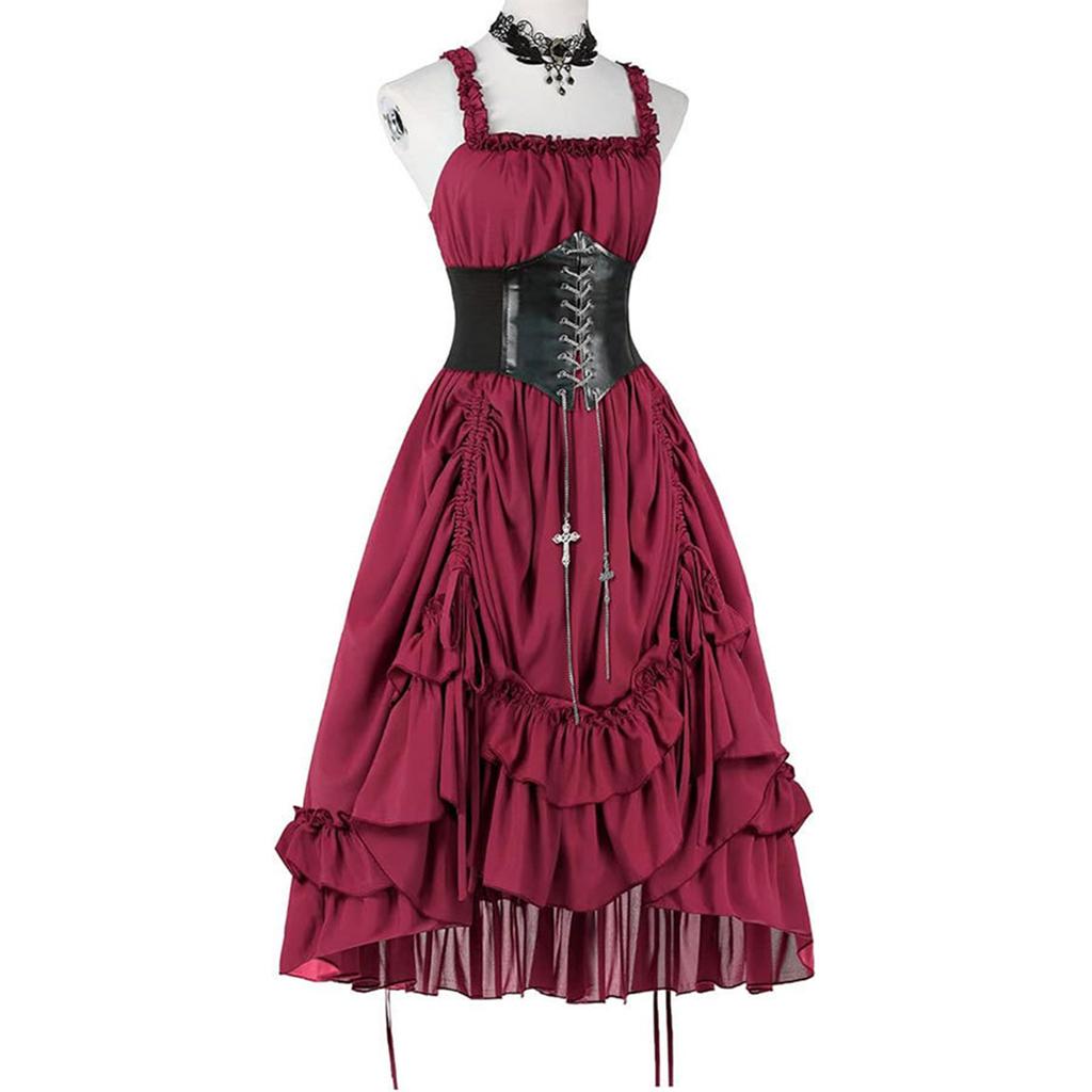Gotische Jurk en Ketting Set voor Dames voor Halloweenfeest, Corsetriem Niet Inbegrepen