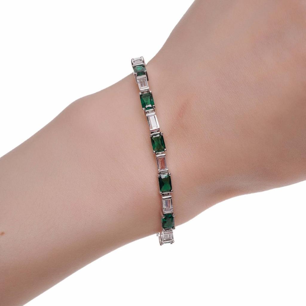 Hip-Hop Jewelry Copper Inlaid 5A Zircon Tennis Chain Emerald Color Matching Row Bracelet Trend Jewelry