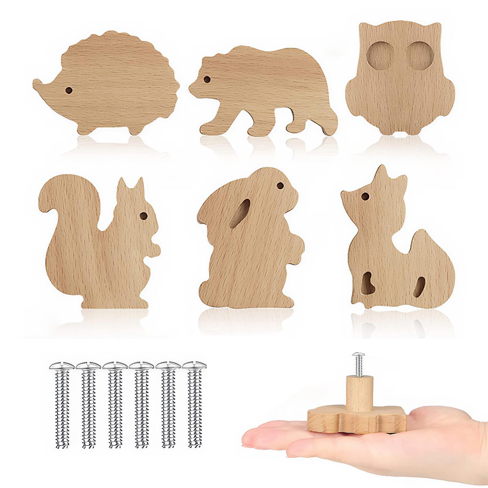

6 PCS Decorative Wooden Cabinet Knobs with Screws, Dresser Handles, Furniture Knobs, Nursery Drawer Handles (Forest Animal)