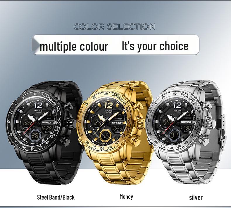 Sanda Dual Display Waterproof Sports Watch with Luminous Alarm for Teens