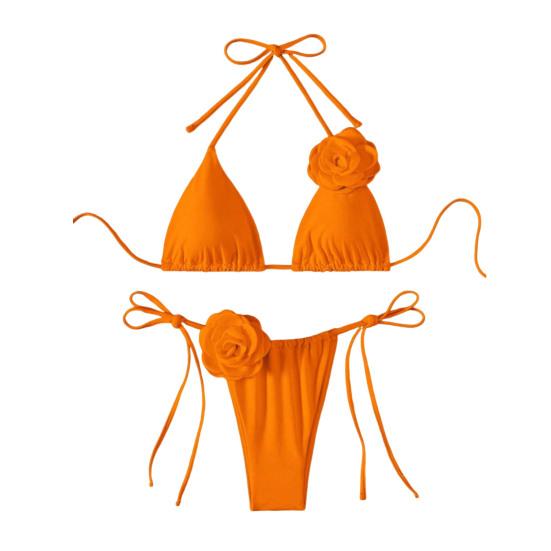 Set Bikini da Donna 2 Pezzi Allacciato al Collo Imbottito Slip da Bagno Set Fiore 3D