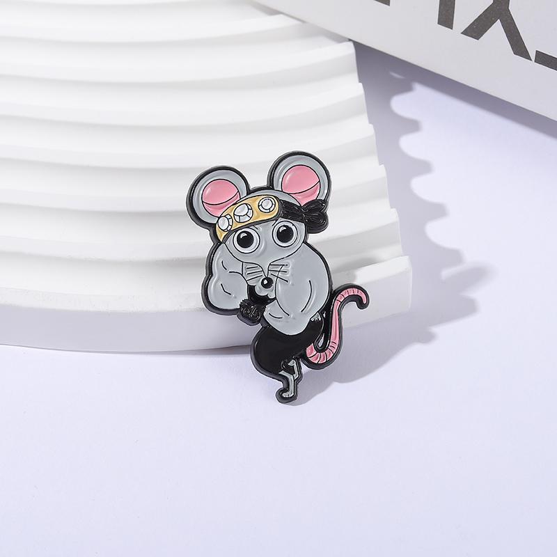 Funny Muscle Ninja Mouse Enamel Pin Cartoon Gym Strong Rat Animal Brooch Lapel Badge Jewelry Gift for Workout Enthusiast Friends